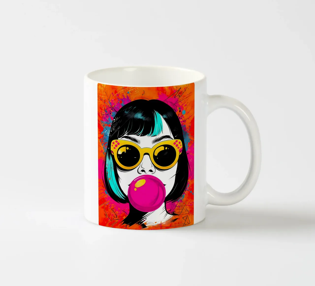 Ragazza pop art con gomma da masticare tazza in ceramica da 🎁 ARTVI-SHOP