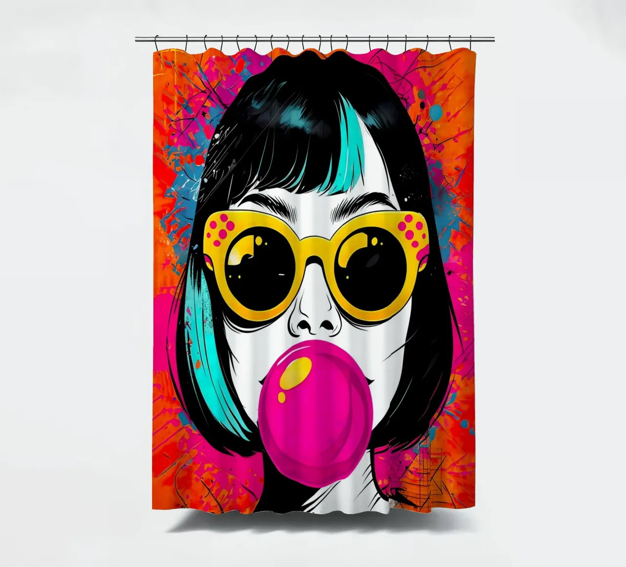 Ragazza pop art con gomma da masticare tenda da doccia da 🎁 ARTVI-SHOP