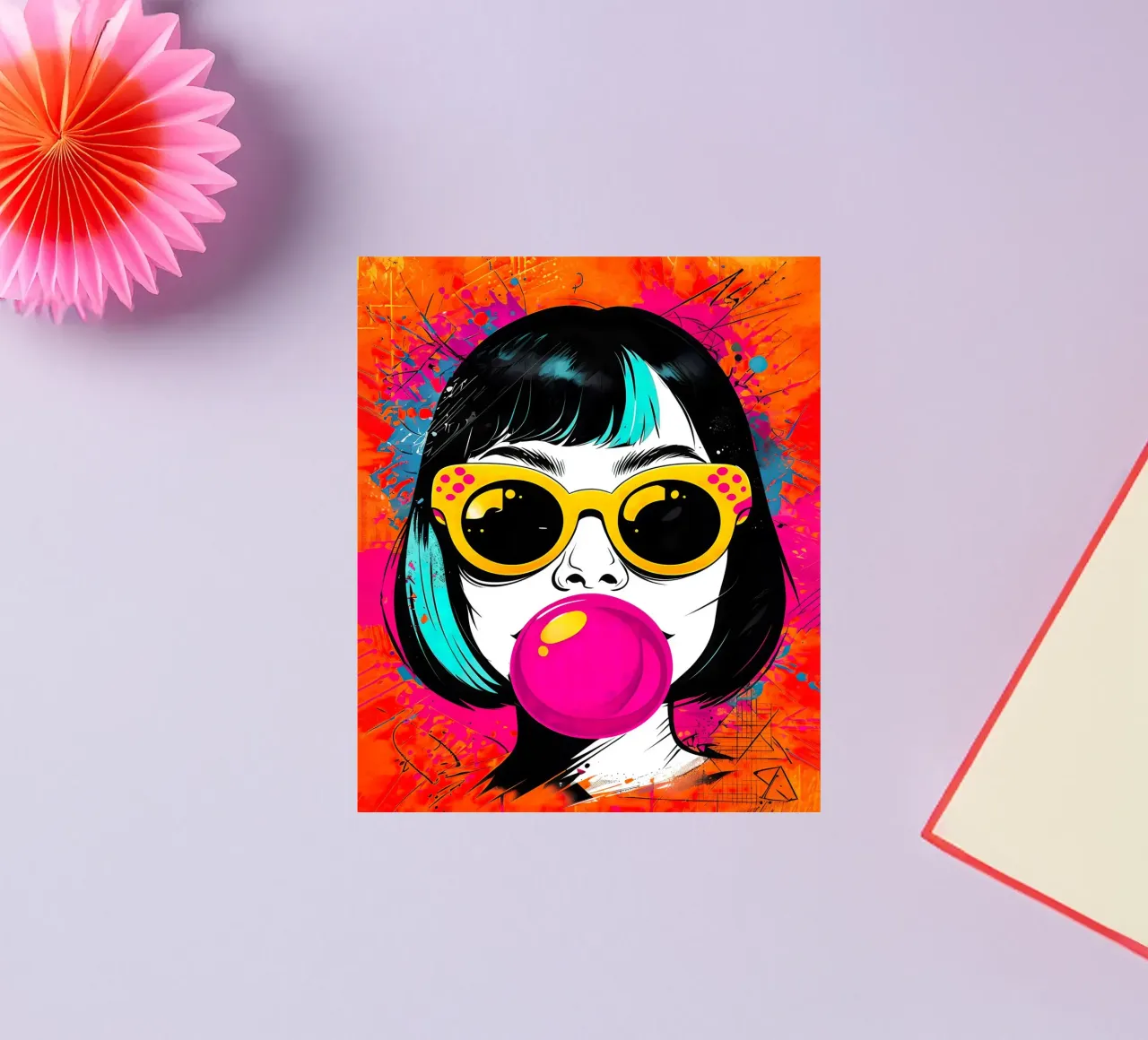 Ragazza pop art con gomma da masticare adesivo da 🎁 ARTVI-SHOP