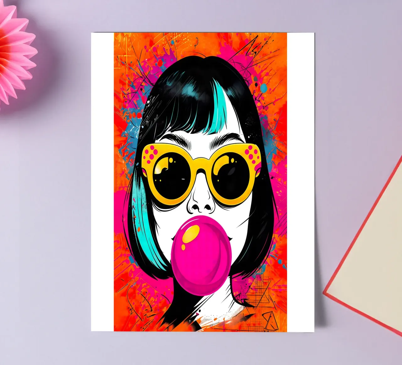 Ragazza pop art con gomma da masticare foglio adesivo da 🎁 ARTVI-SHOP