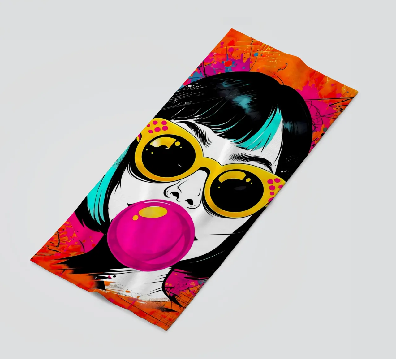 Ragazza pop art con gomma da masticare telo mare da 🎁 ARTVI-SHOP