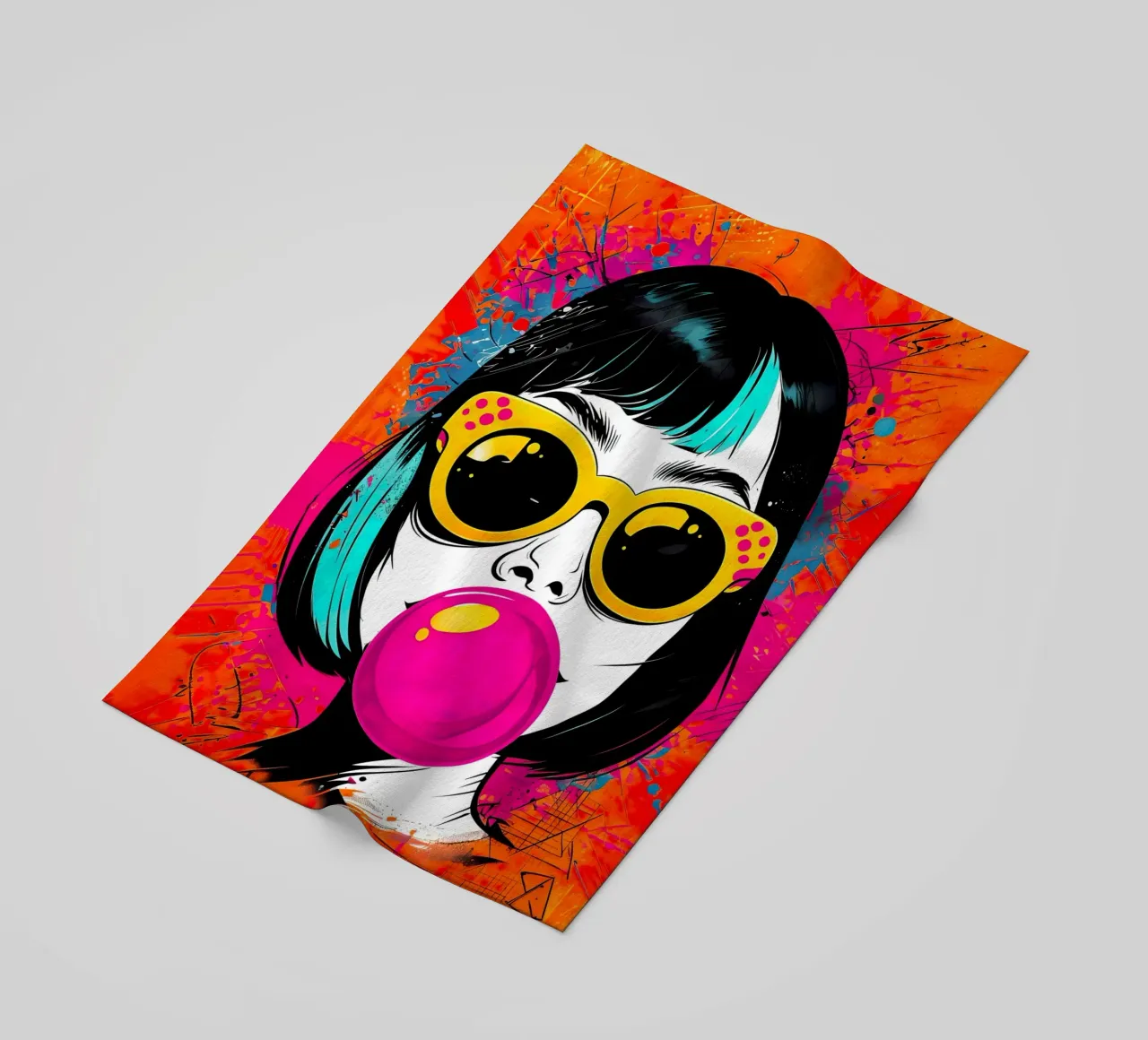 Ragazza pop art con gomma da masticare telo mare da 🎁 ARTVI-SHOP