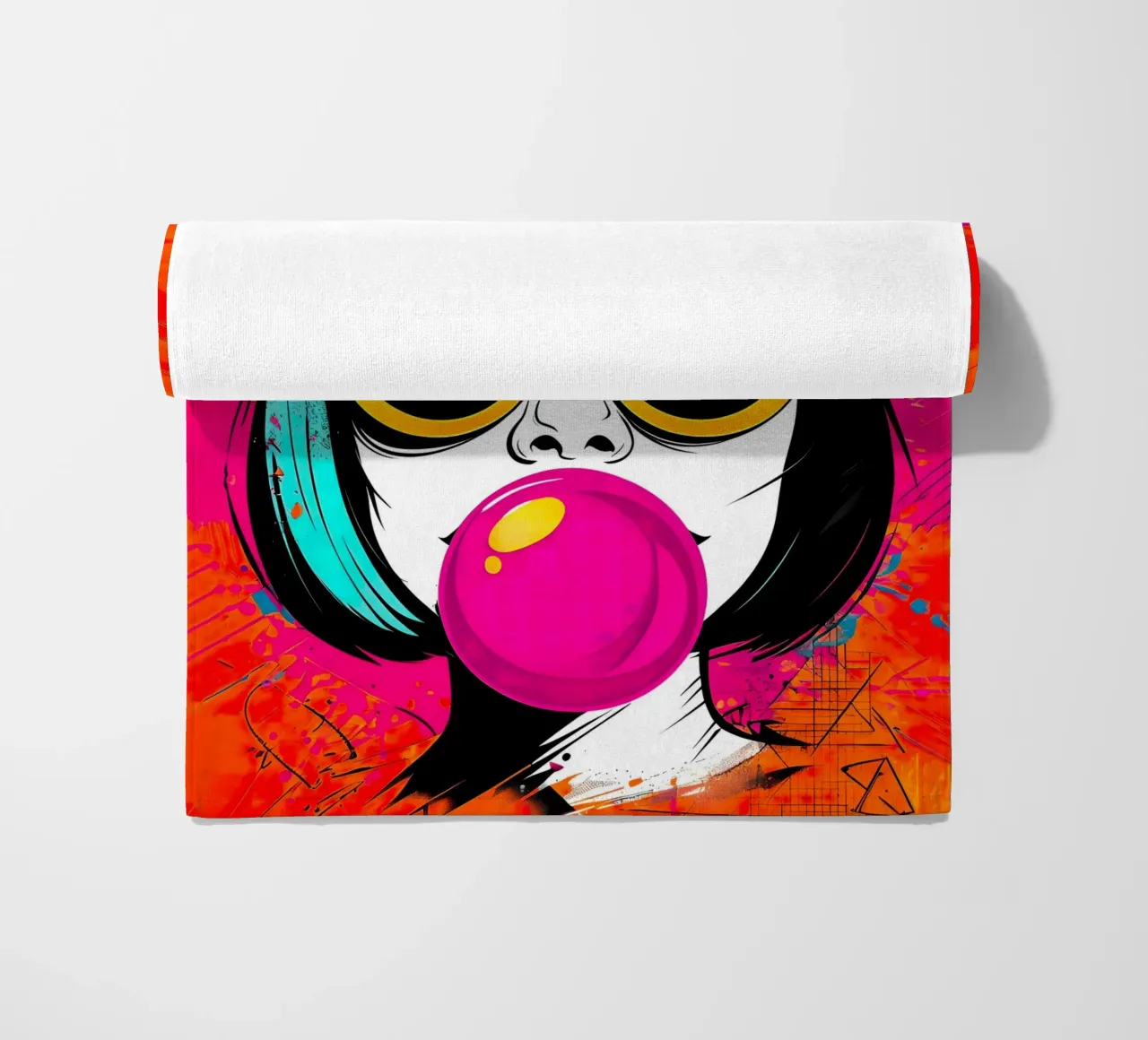 Ragazza pop art con gomma da masticare telo mare da 🎁 ARTVI-SHOP