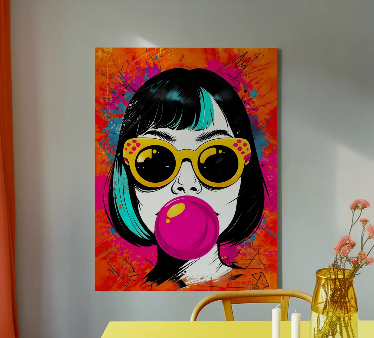 Ragazza pop art con gomma da masticare tela da 🎁 ARTVI-SHOP