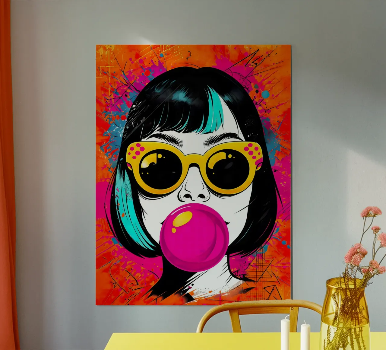 Ragazza pop art con gomma da masticare poster da 🎁 ARTVI-SHOP