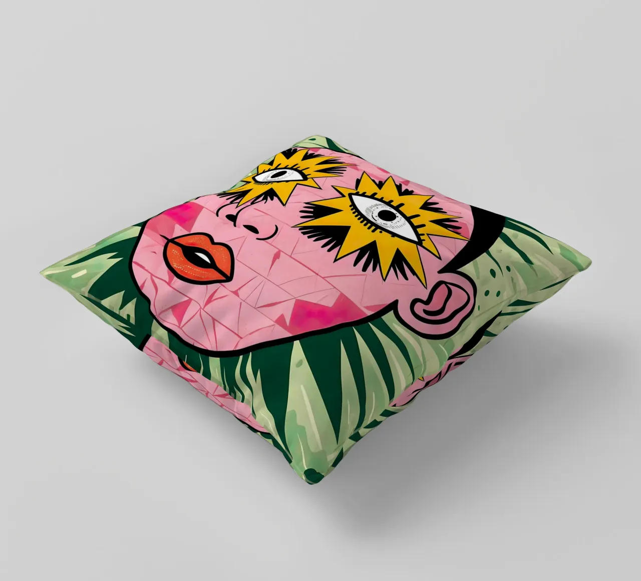 Abstract Portrait with Star Eyes decorative cushion by 🎁 ARTVI-SHOP