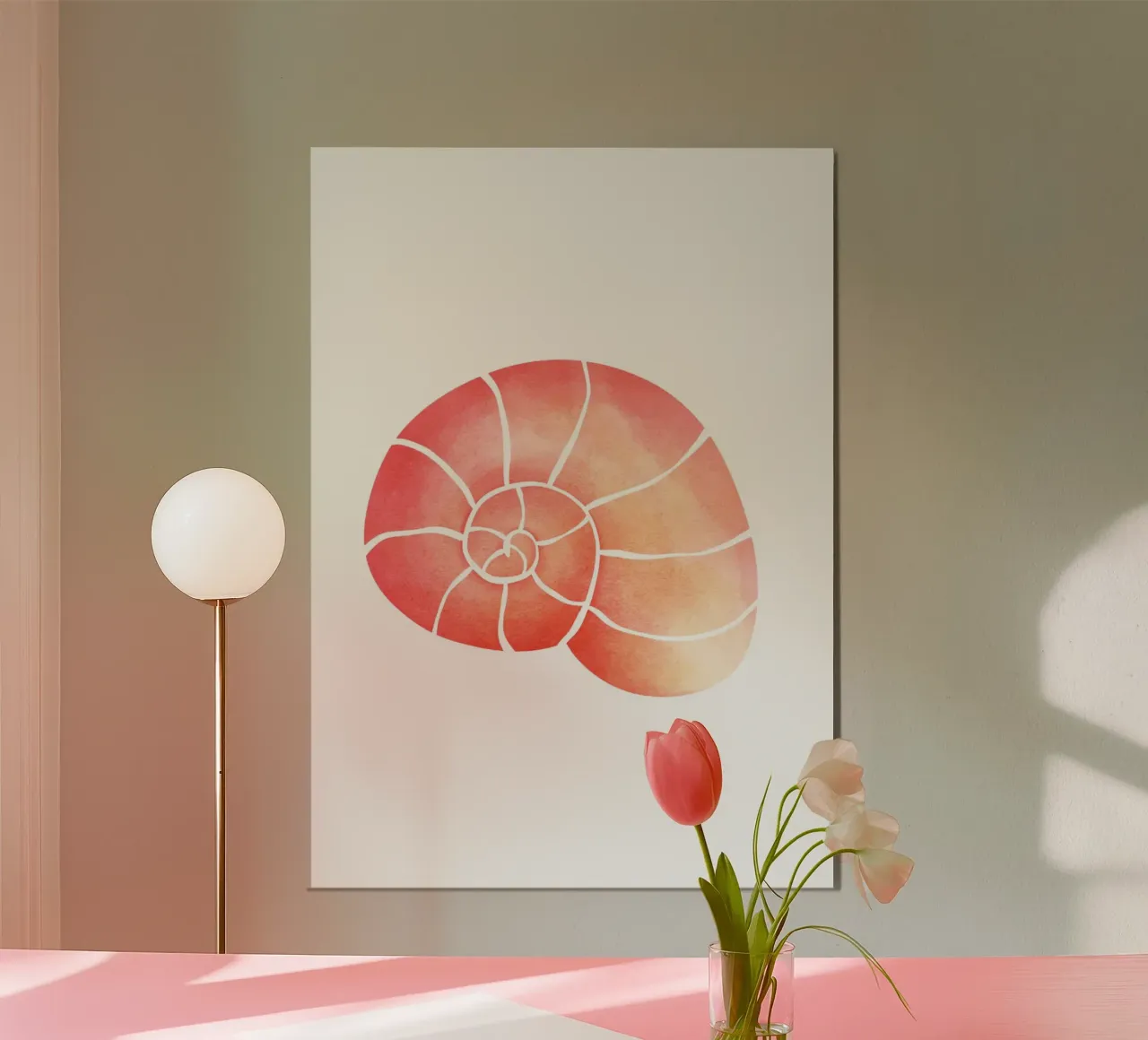 Pink Seashell Watercolor Print - Coastal Chic, Beach House D poster with wooden frame by ClubArt