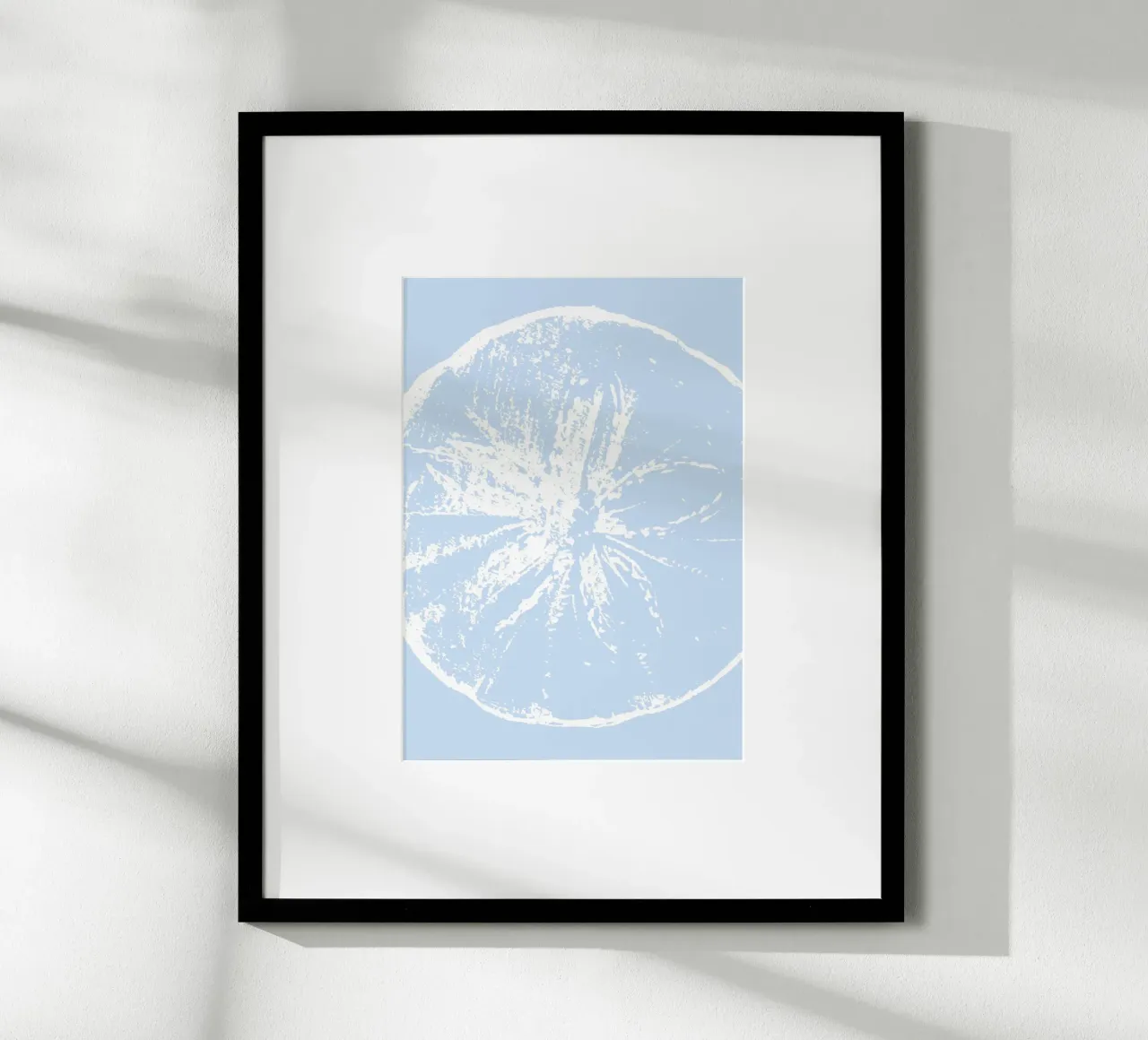 Abstracte Citrusvruchtendruk - Pastelblauw Esthetisch, Modern poster met aluminium frame van ClubArt