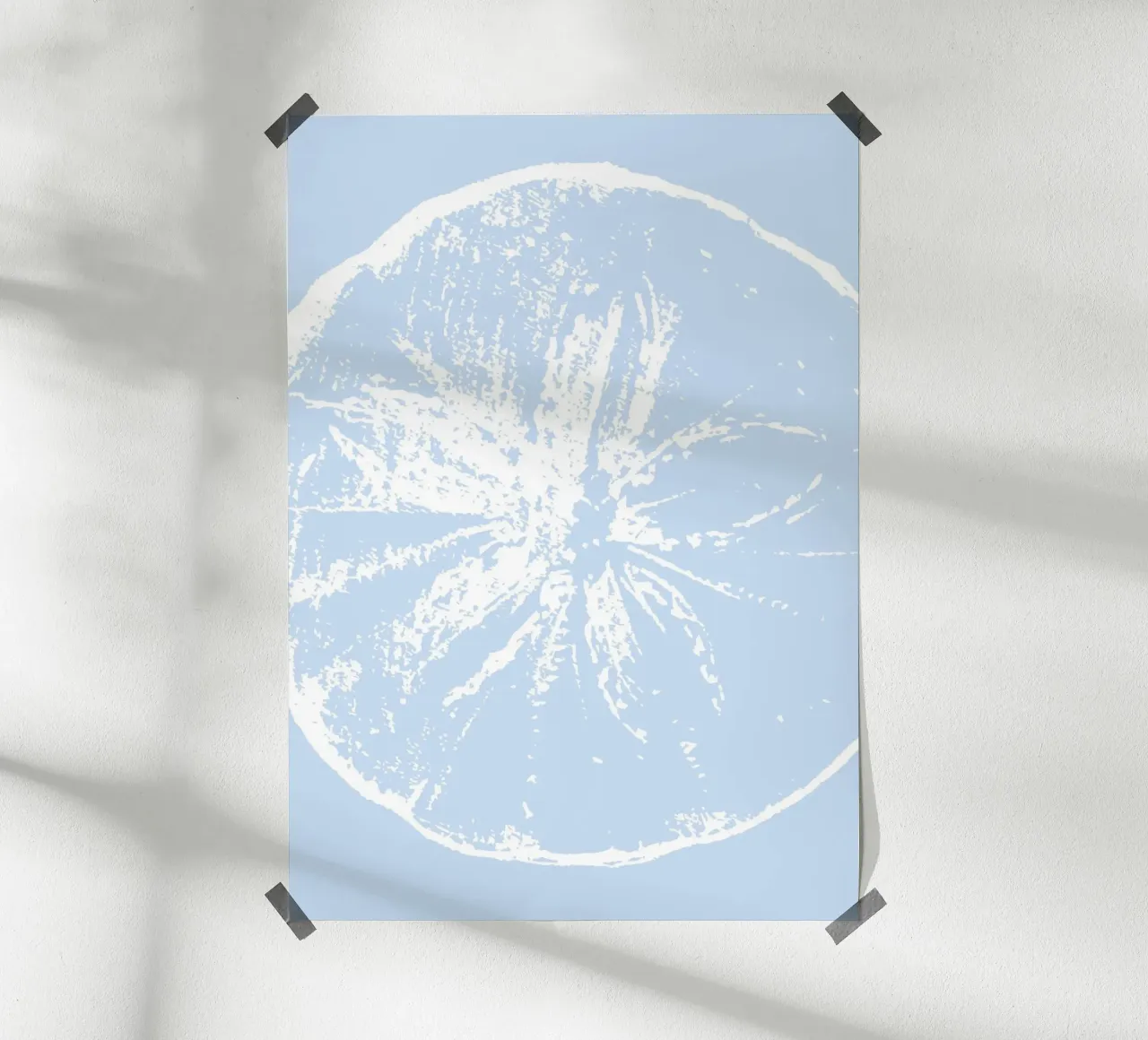 Abstracte Citrusvruchtendruk - Pastelblauw Esthetisch, Modern poster met aluminium frame van ClubArt