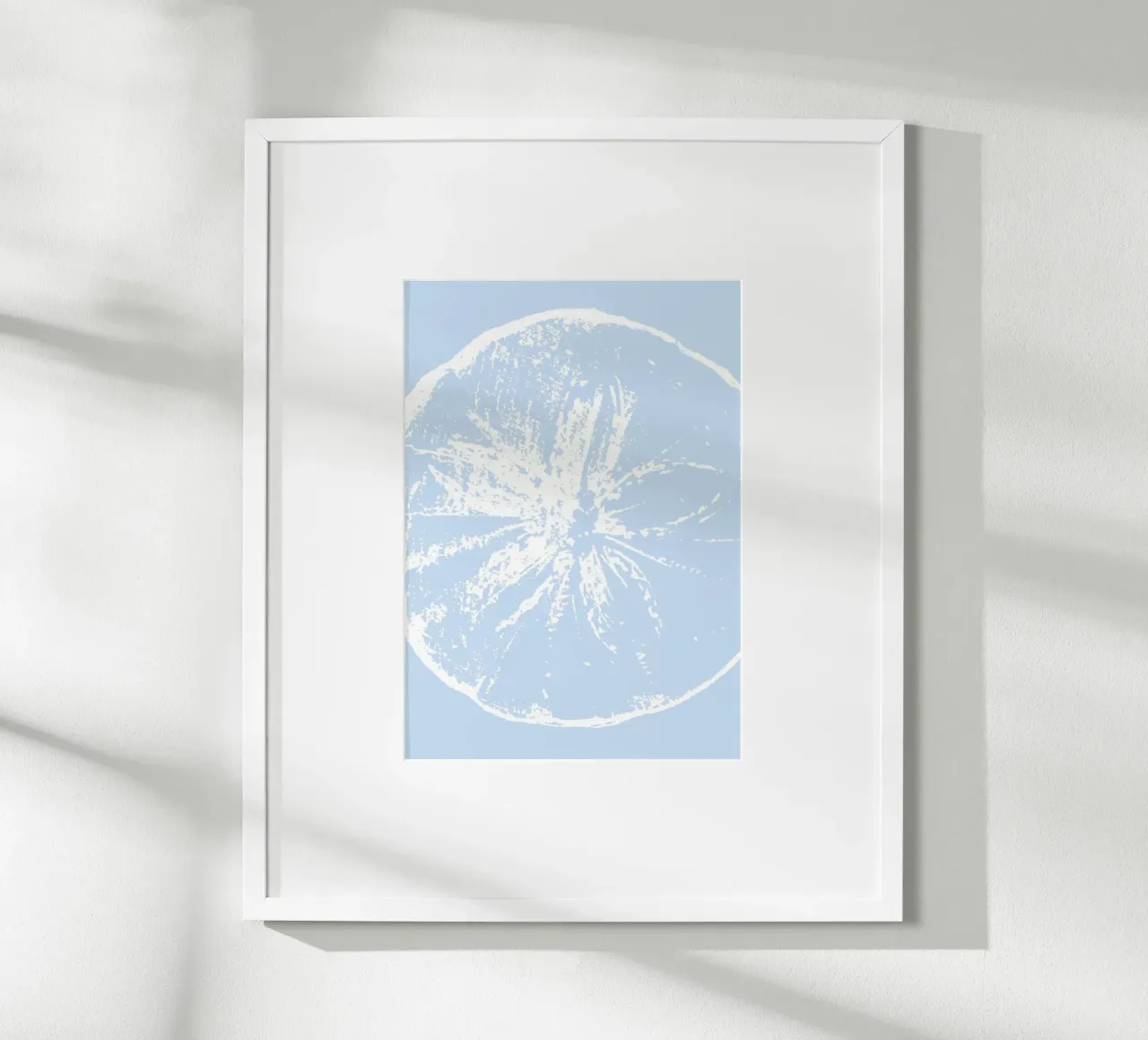 Abstracte Citrusvruchtendruk - Pastelblauw Esthetisch, Modern poster met aluminium frame van ClubArt