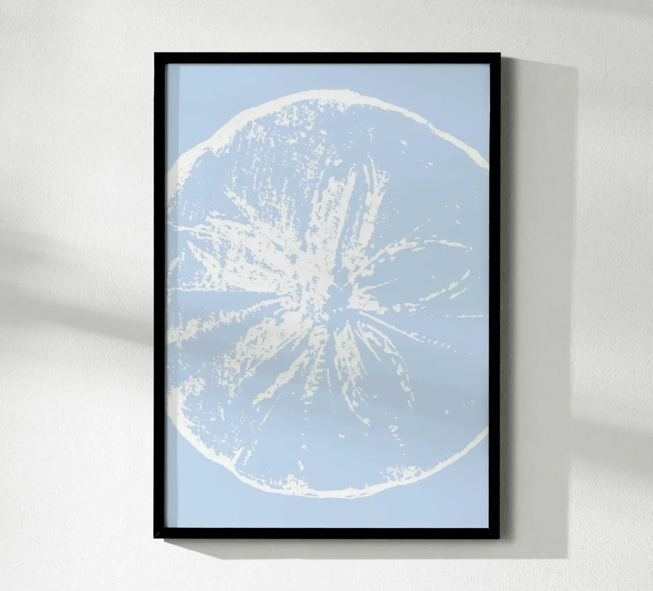 Abstracte Citrusvruchtendruk - Pastelblauw Esthetisch, Modern poster met aluminium frame van ClubArt