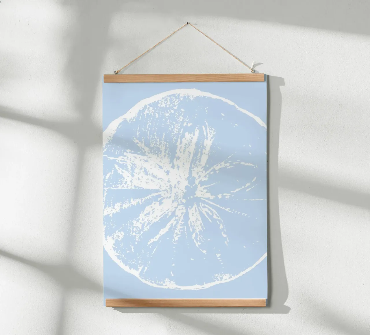 Abstracte Citrusvruchtendruk - Pastelblauw Esthetisch, Modern poster met aluminium frame van ClubArt