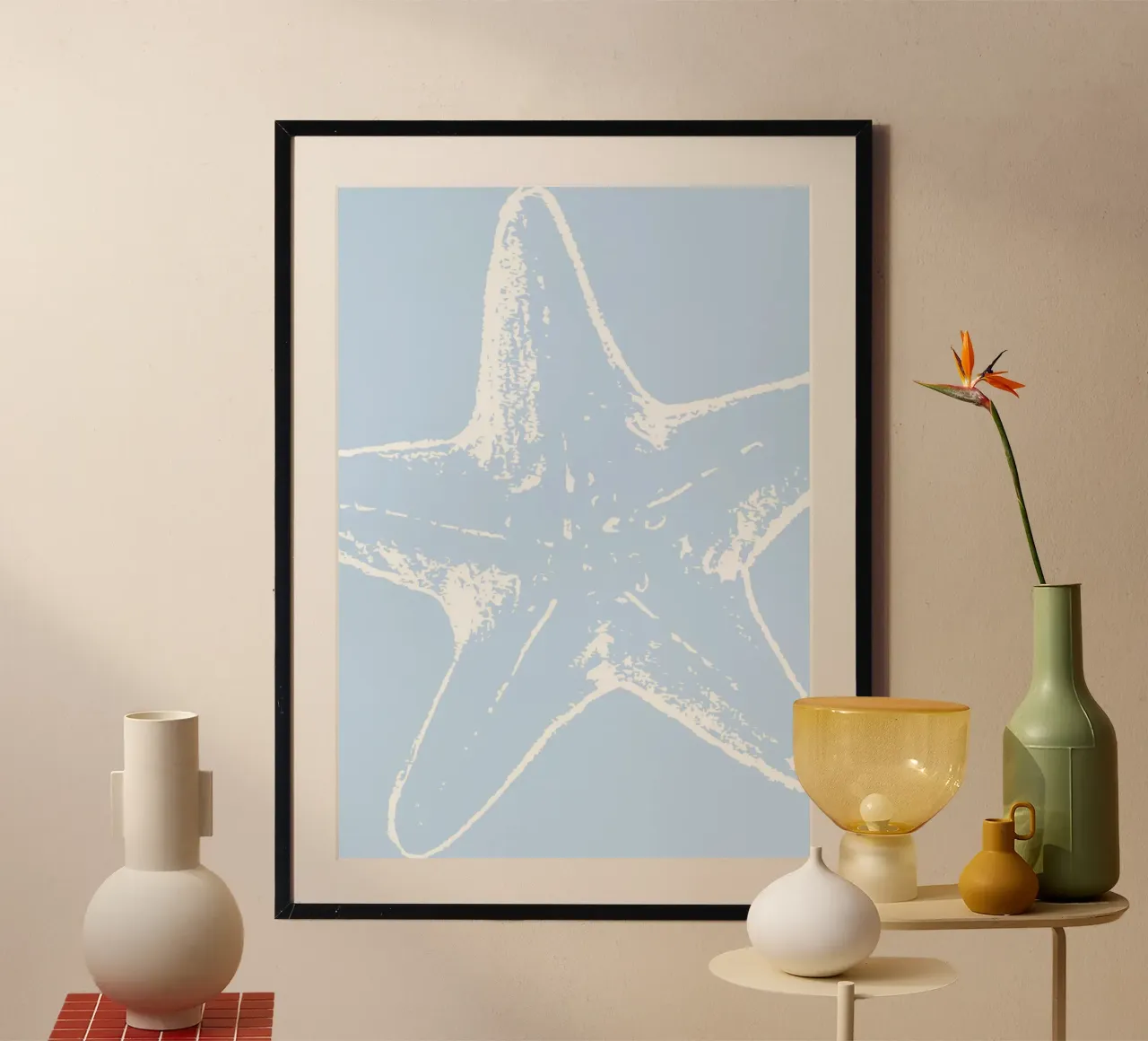 Abstracte zeester Afdrukken - Kust Minimalistisch, Pastel Blauw Oc poster van ClubArt