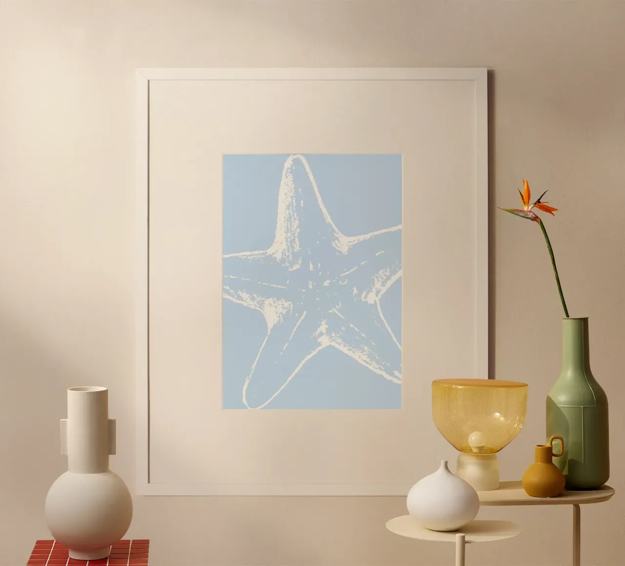 Abstracte zeester Afdrukken - Kust Minimalistisch, Pastel Blauw Oc poster van ClubArt