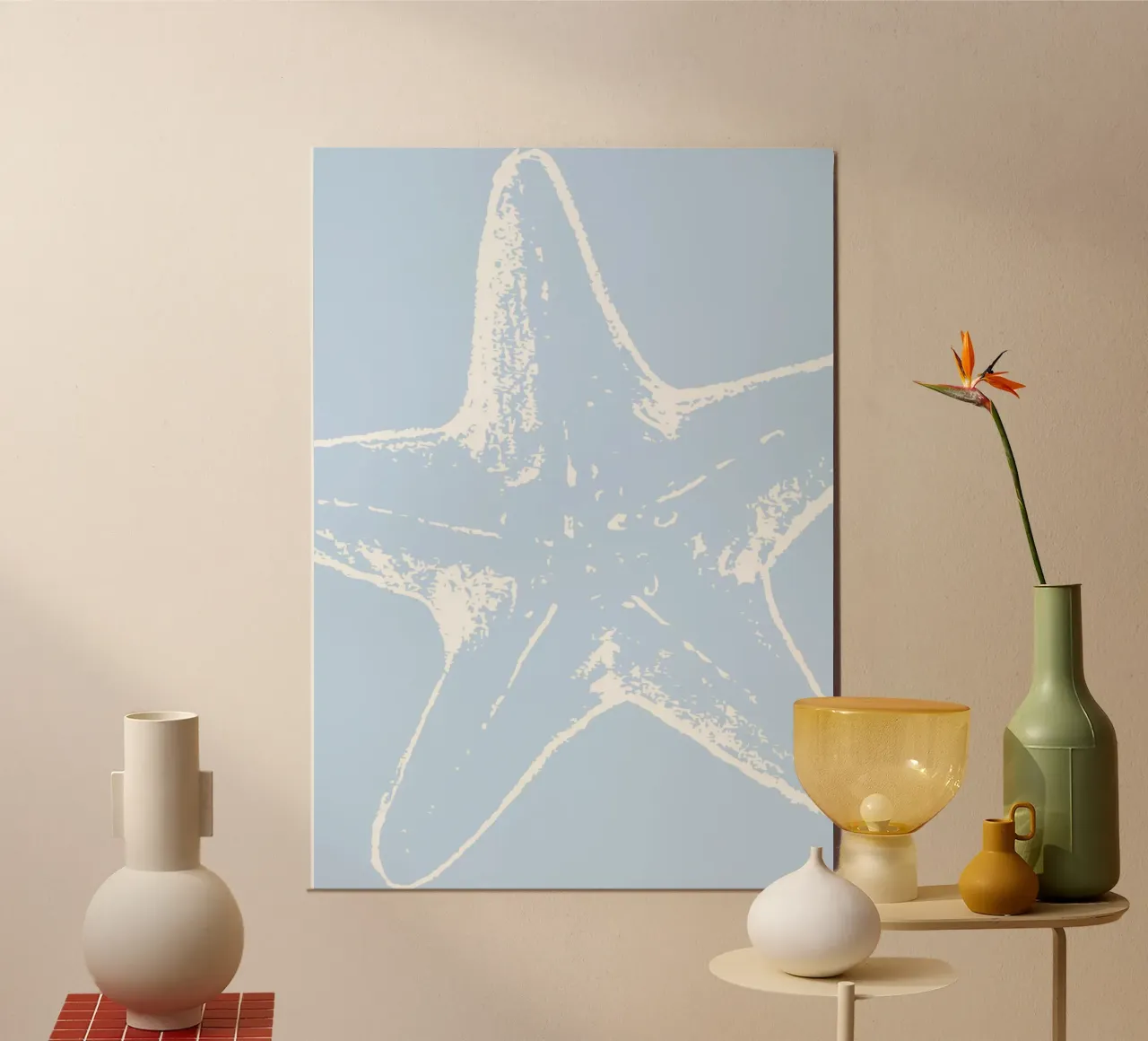 Abstracte zeester Afdrukken - Kust Minimalistisch, Pastel Blauw Oc poster van ClubArt