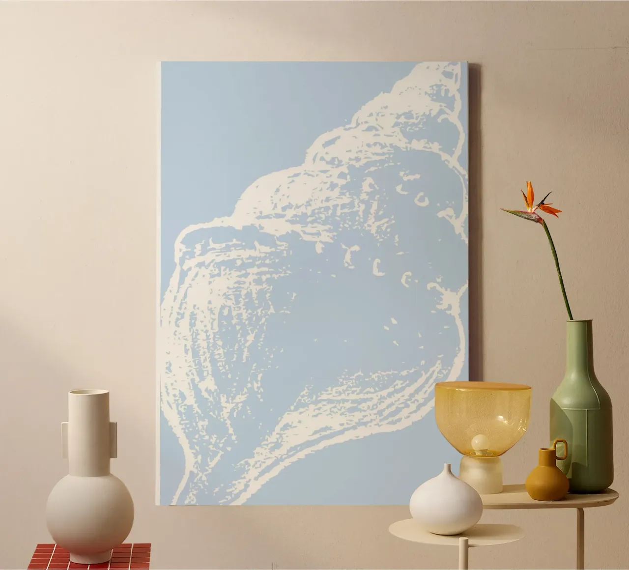 Abstract Whelk Shell Print - Pastel Blue, Modern Coastal Dec canvas with Floater frame by ClubArt