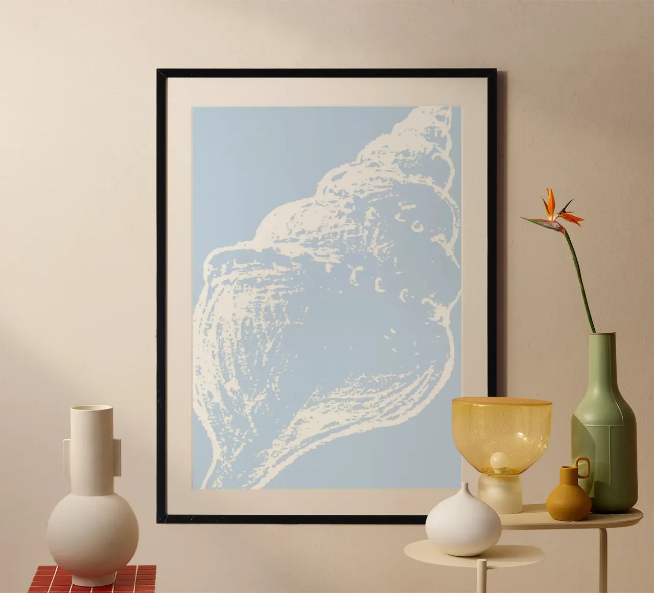 Abstract Whelk Shell Print - Pastel Blue, Modern Coastal Dec poster by ClubArt