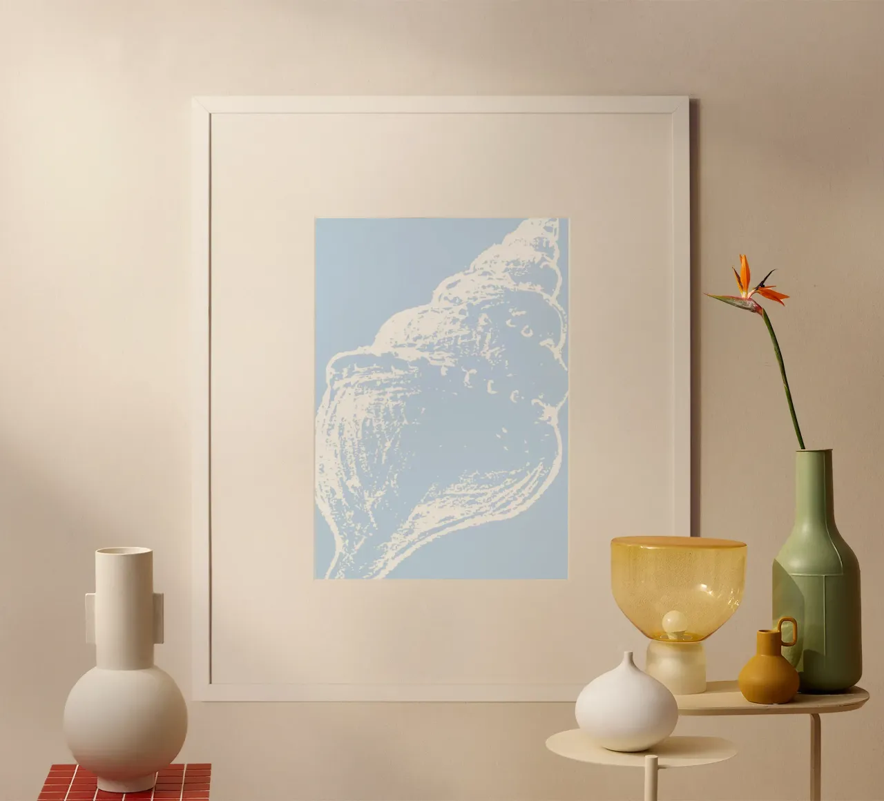 Abstract Whelk Shell Print - Pastel Blue, Modern Coastal Dec poster by ClubArt