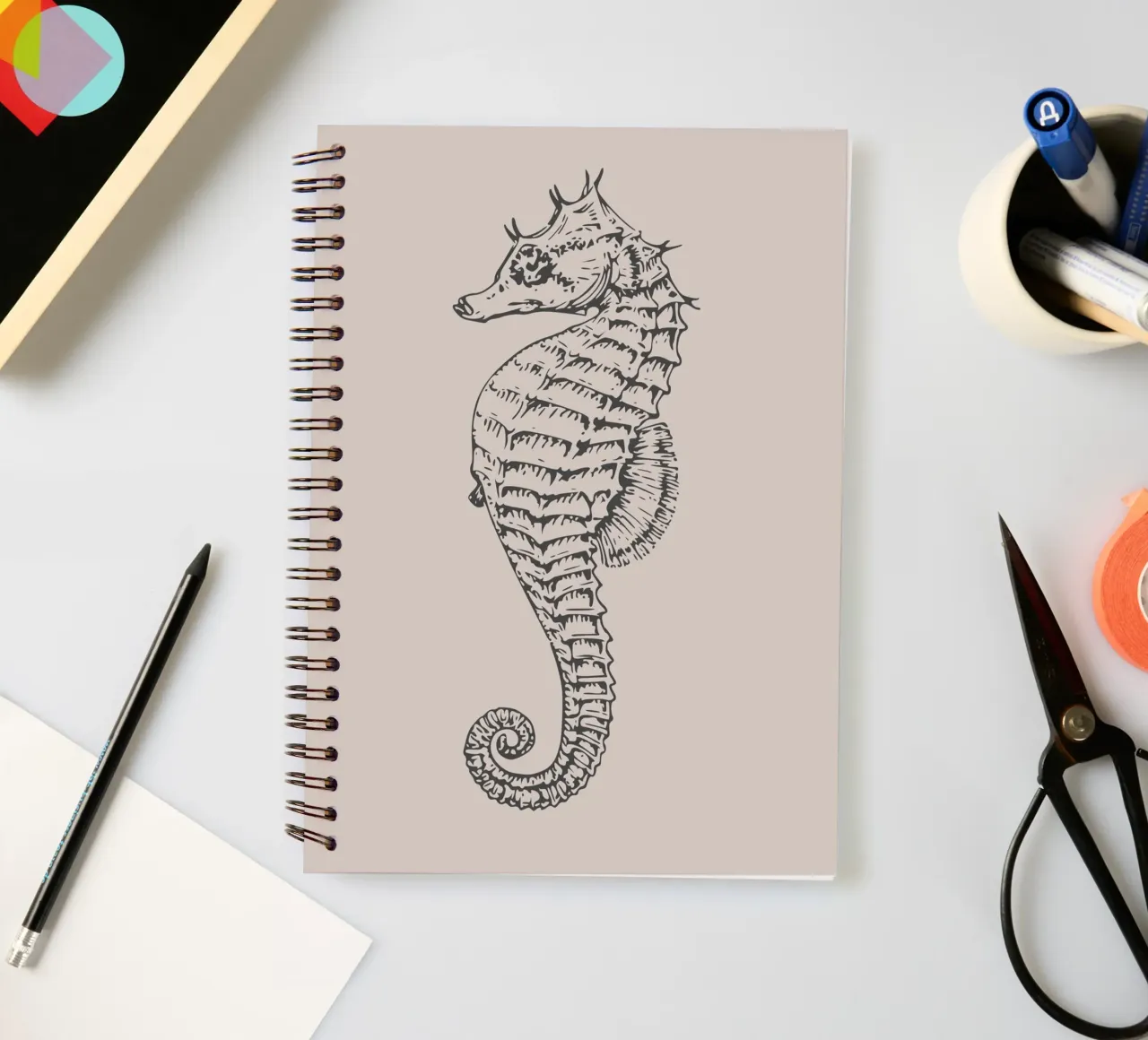 Detailed Seahorse Print - Earthy Tones, Modern Marine Life A spiral notebook by ClubArt