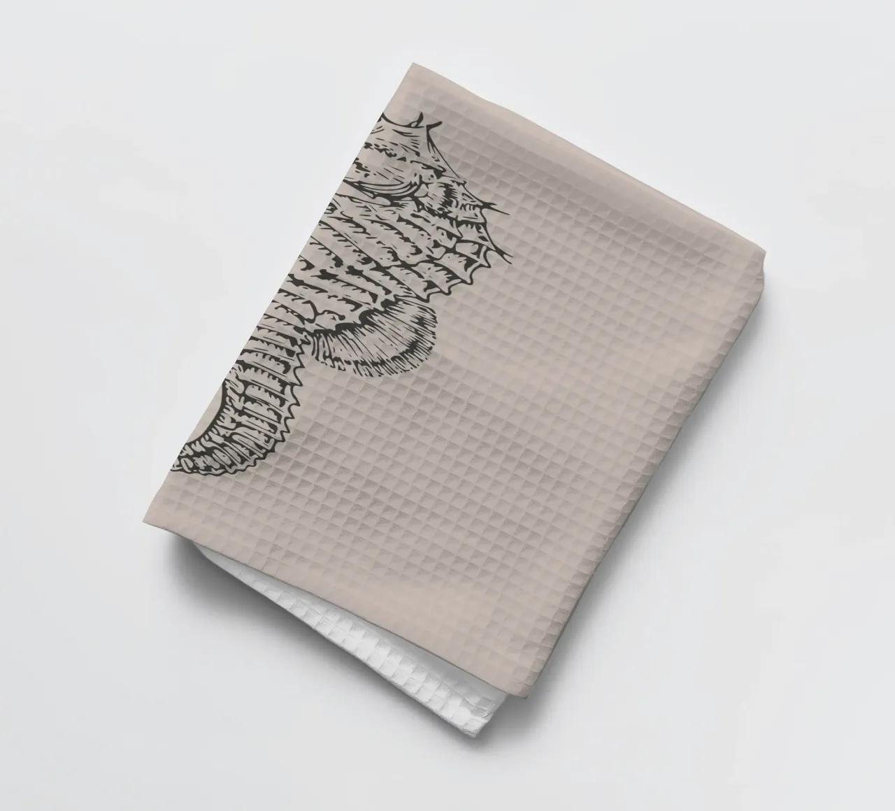 Gedetailleerde zeepaard print - aardetinten, modern zeeleven A theedoek van ClubArt