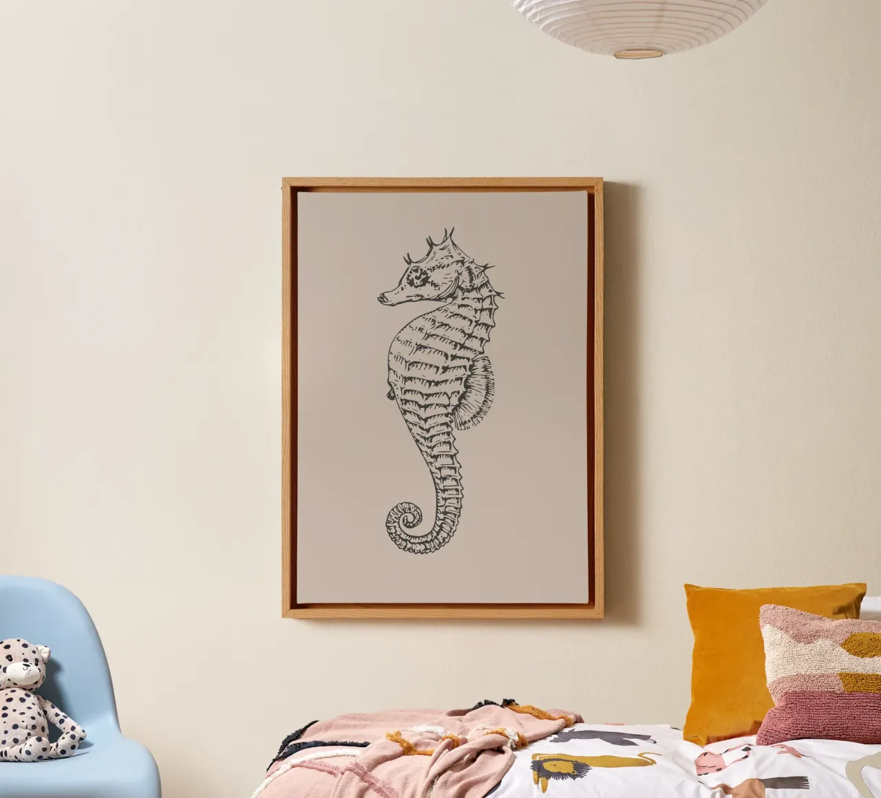Gedetailleerde zeepaard print - aardetinten, modern zeeleven A canvas van ClubArt
