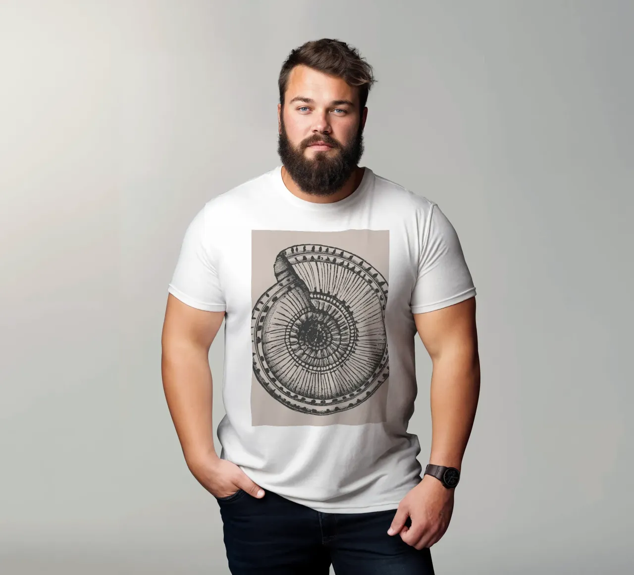 Stampa dettagliata di un fossile di ammonite - Toni terrosi, Ar... t-shirt da ClubArt