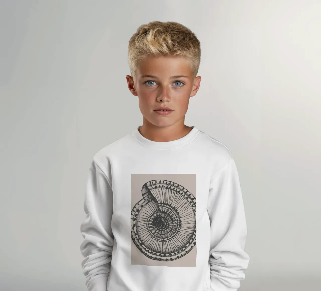 Stampa dettagliata di un fossile di ammonite - Toni terrosi, Ar... felpa bambino da ClubArt
