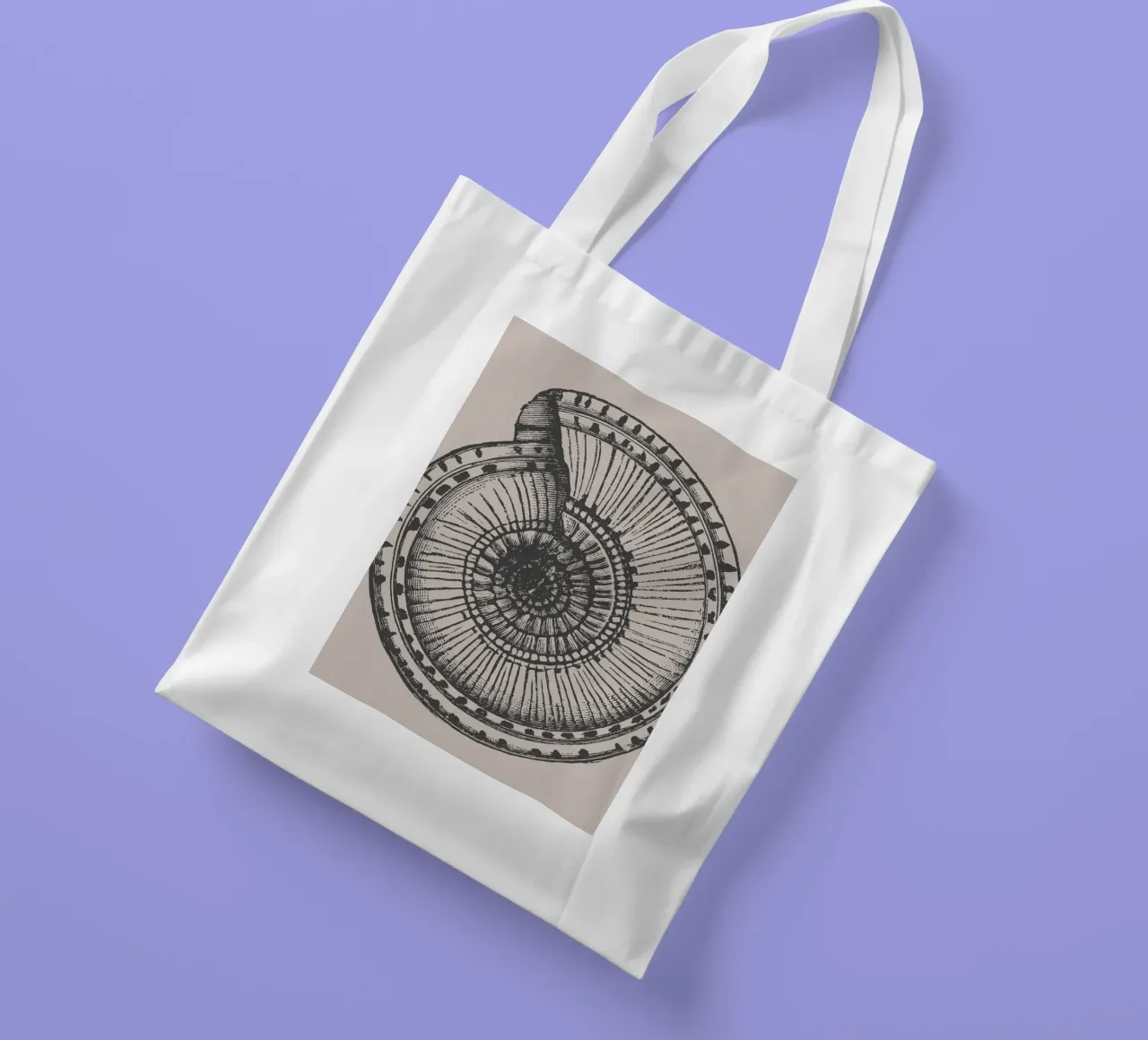 Stampa dettagliata di un fossile di ammonite - Toni terrosi, Ar... borsa in juta da ClubArt