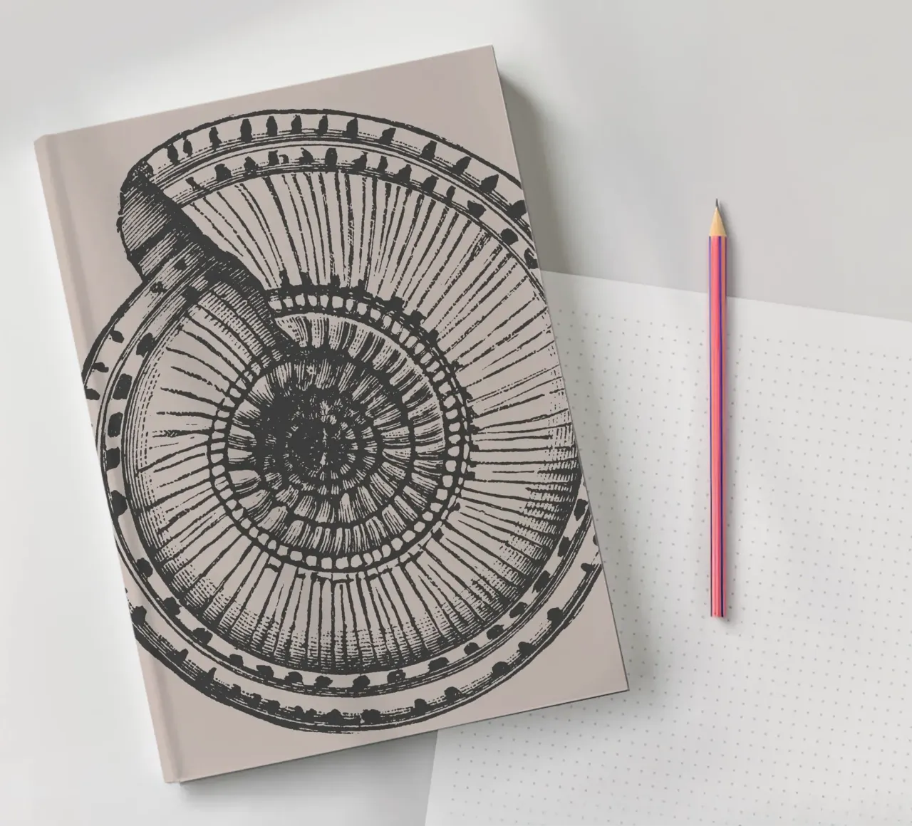Detailed Ammonite Fossil Print - Earthy Tones, Scientific Ar notebook by ClubArt
