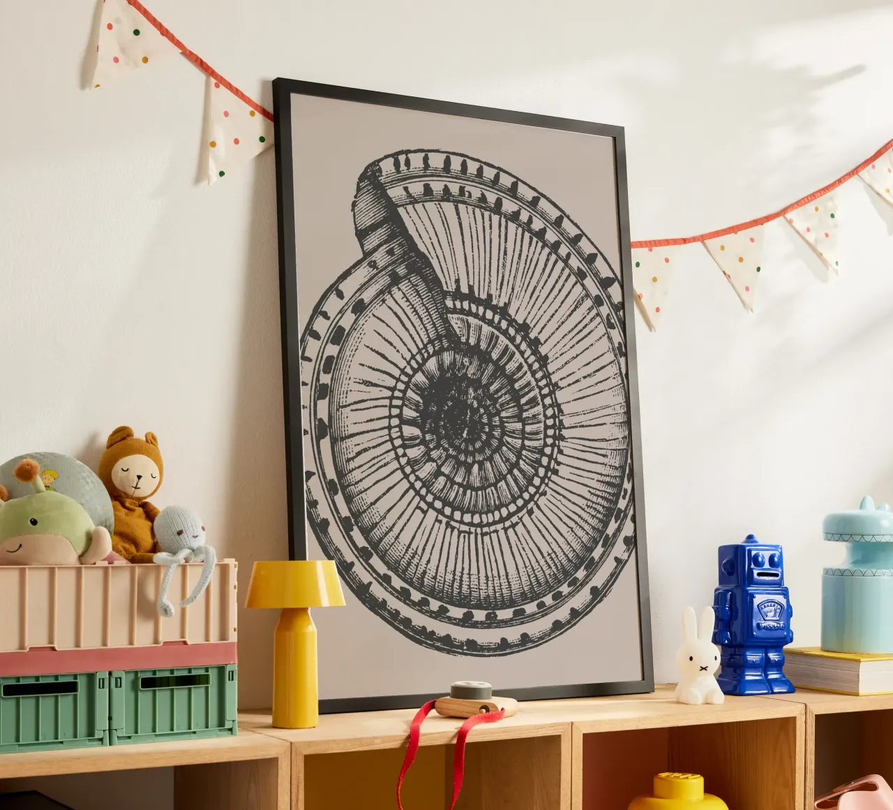 Stampa dettagliata di un fossile di ammonite - Toni terrosi, Ar... carta hahnemühle da ClubArt