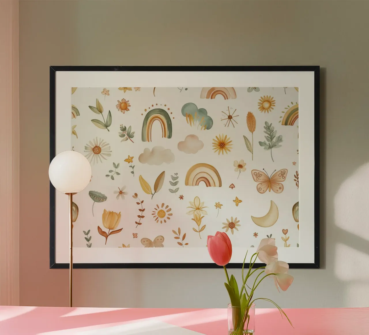 Stampa floreale e arcobaleno Boho per bambini - Arte murale per la cameretta, neutro poster da ClubArt