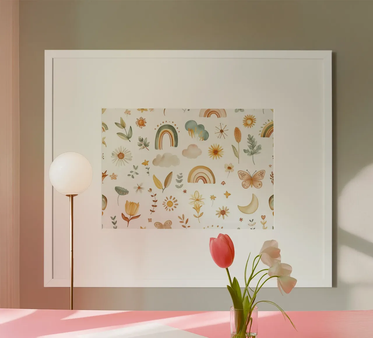 Stampa floreale e arcobaleno Boho per bambini - Arte murale per la cameretta, neutro poster da ClubArt