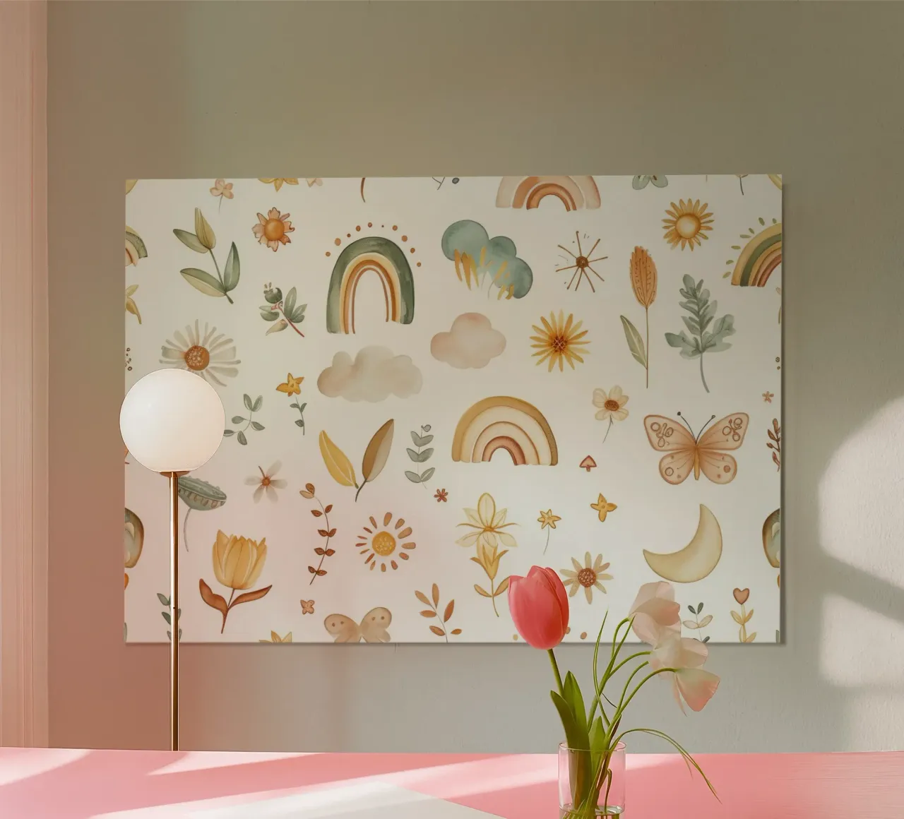 Stampa floreale e arcobaleno Boho per bambini - Arte murale per la cameretta, neutro poster da ClubArt