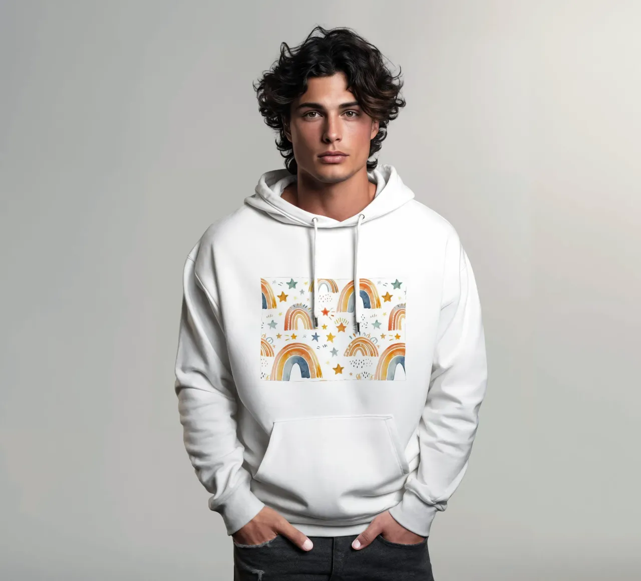 Impression fantaisiste arc-en-ciel et étoiles - Kids Nursery Art, Boho Dec sweat à capuche de ClubArt