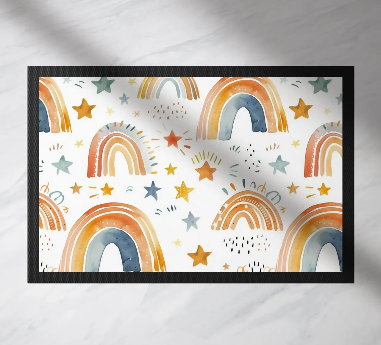 Grillige Regenboog & Sterren Print - Kinderkamer Kunst, Boho Dec deurmat van ClubArt