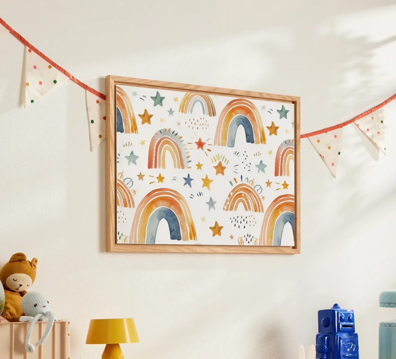 Whimsical Rainbow & Stars Print - Kids Nursery Art, Boho Dec acrylic glass by ClubArt