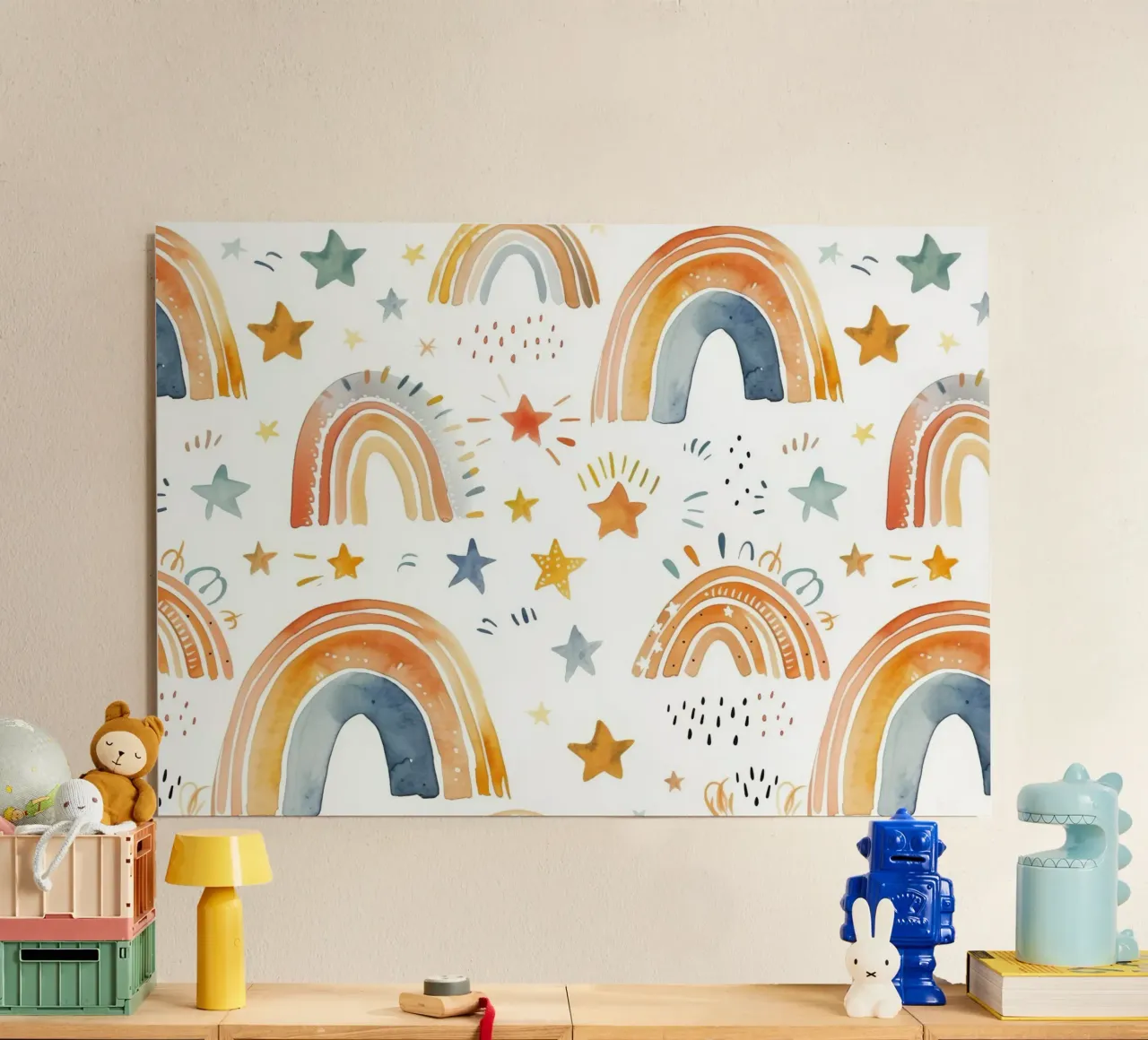Whimsical Rainbow & Stars Print - Kids Nursery Art, Boho Dec alu-dibond by ClubArt