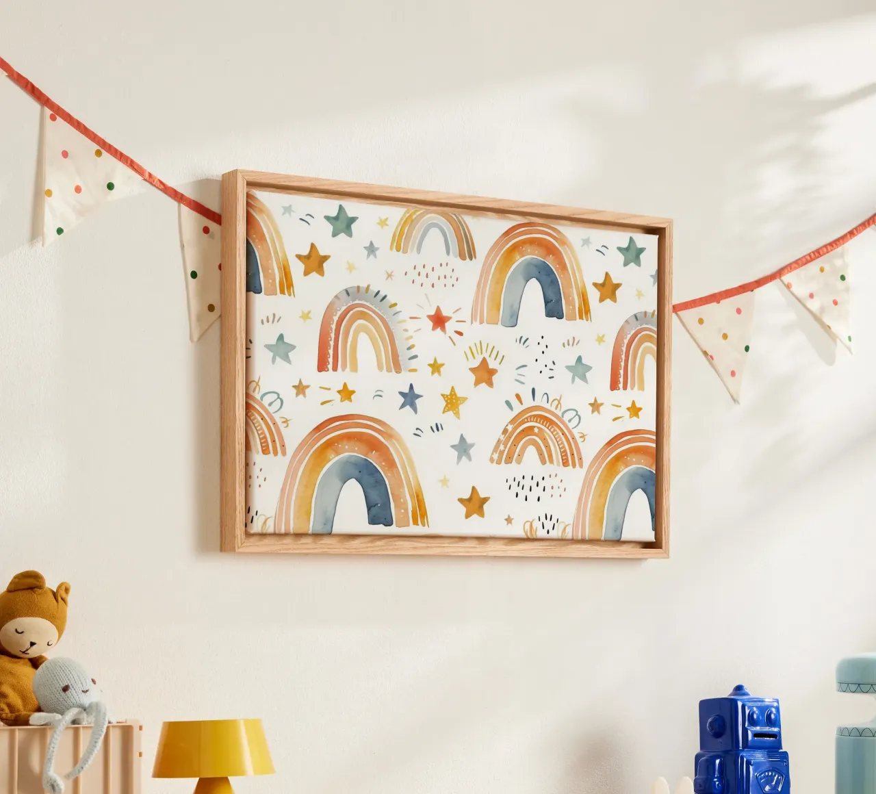 Grillige Regenboog & Sterren Print - Kinderkamer Kunst, Boho Dec canvas met Baklijst van ClubArt