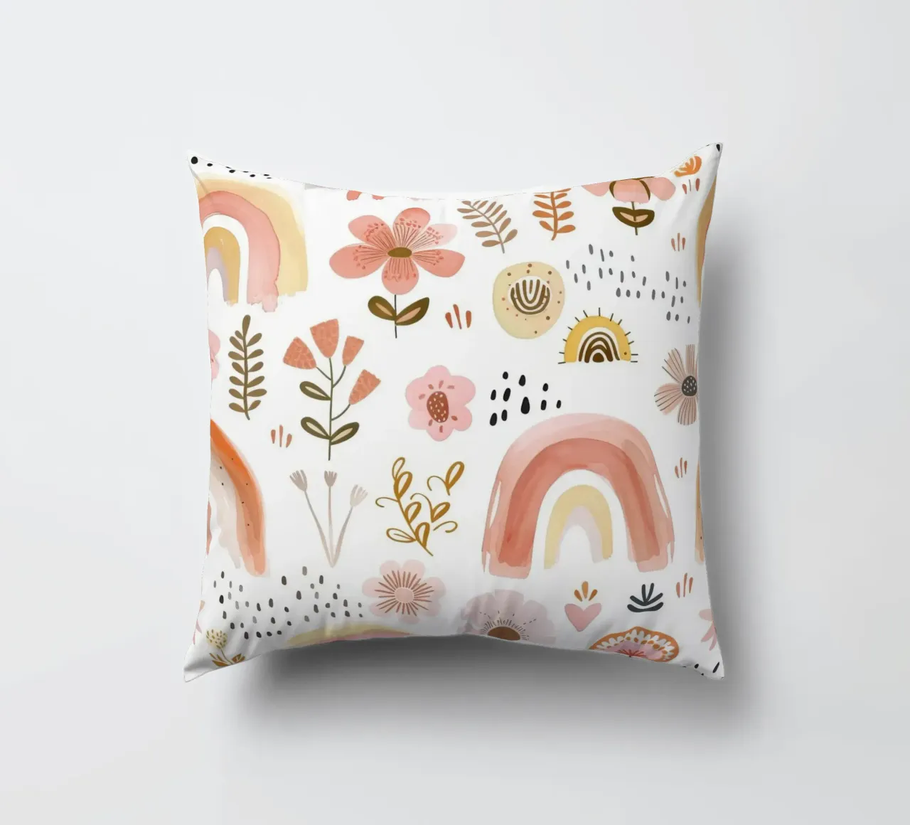Arcobaleno e stampa floreale rosa bohémien - Decorazioni per la camera dei bambini, nursery cuscino da ClubArt