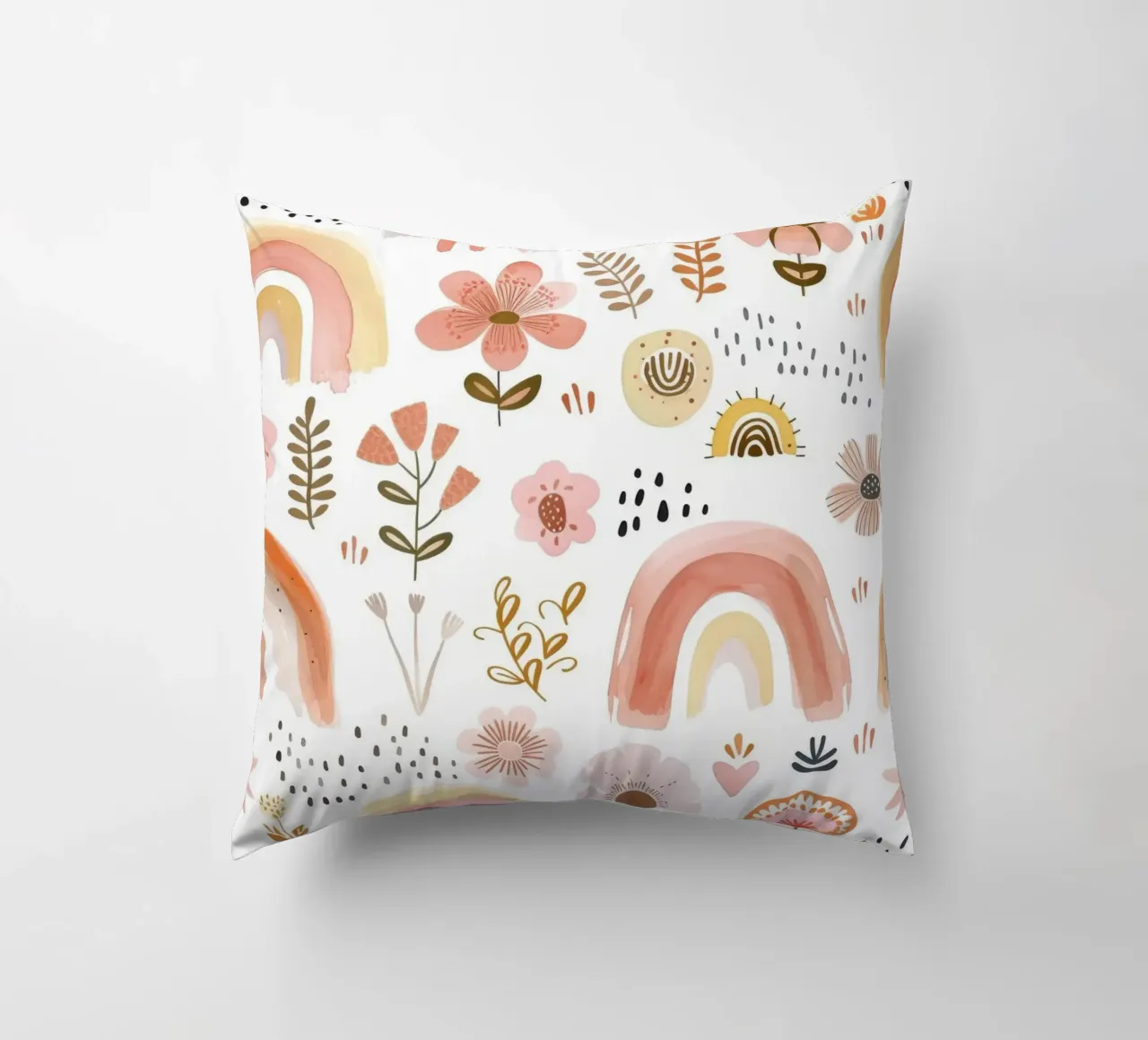 Arcobaleno e stampa floreale rosa bohémien - Decorazioni per la camera dei bambini, nursery cuscino da ClubArt