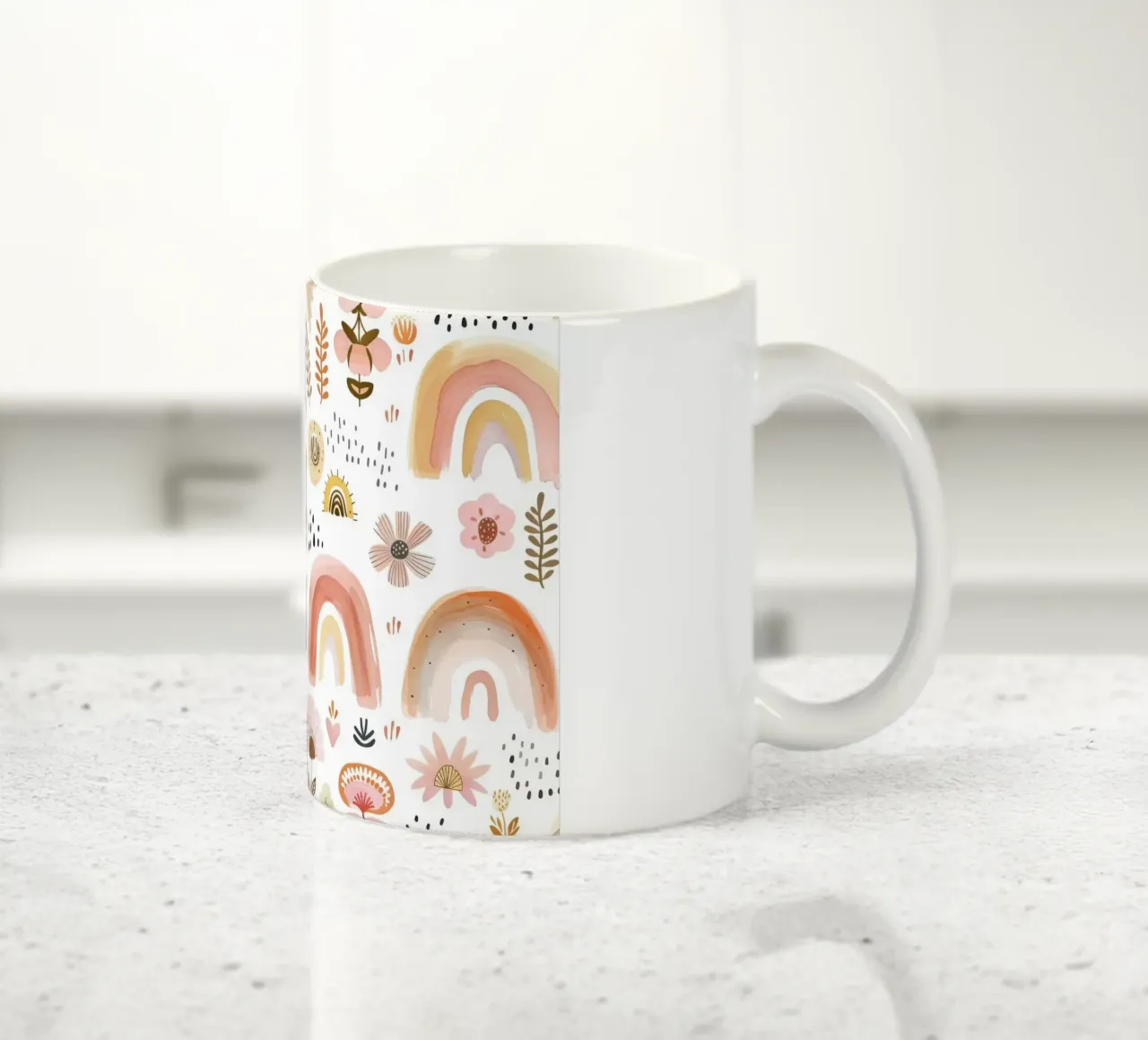 Arcobaleno e stampa floreale rosa bohémien - Decorazioni per la camera dei bambini, nursery tazza in ceramica da ClubArt