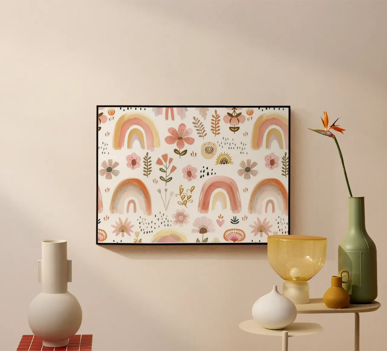 Arcobaleno e stampa floreale rosa bohémien - Decorazioni per la camera dei bambini, nursery plexiglass da ClubArt