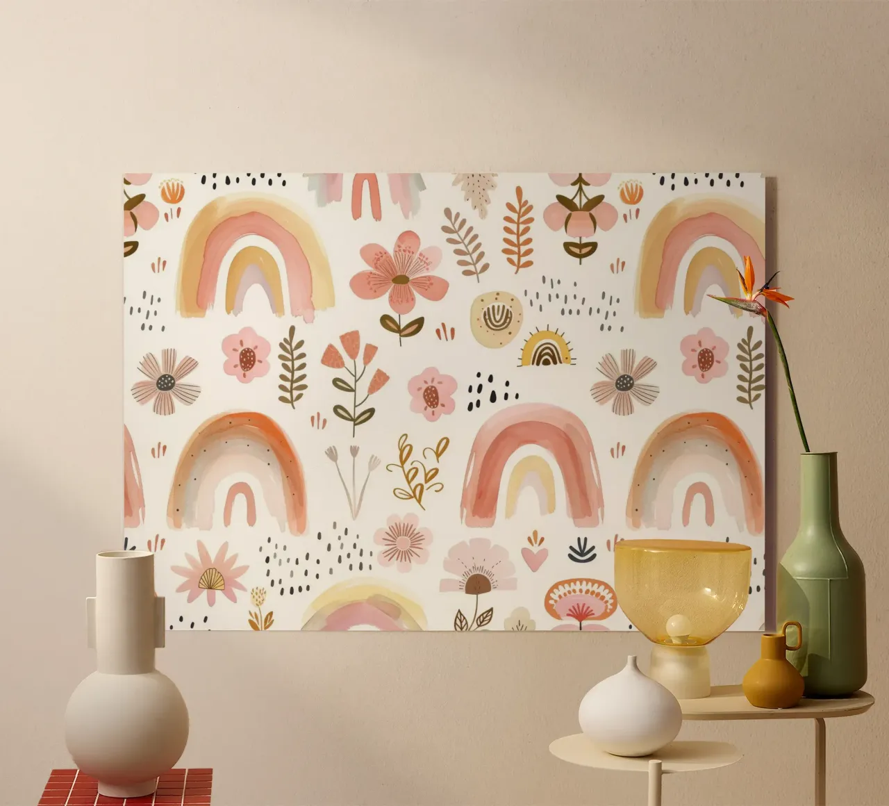 Arcobaleno e stampa floreale rosa bohémien - Decorazioni per la camera dei bambini, nursery plexiglass da ClubArt