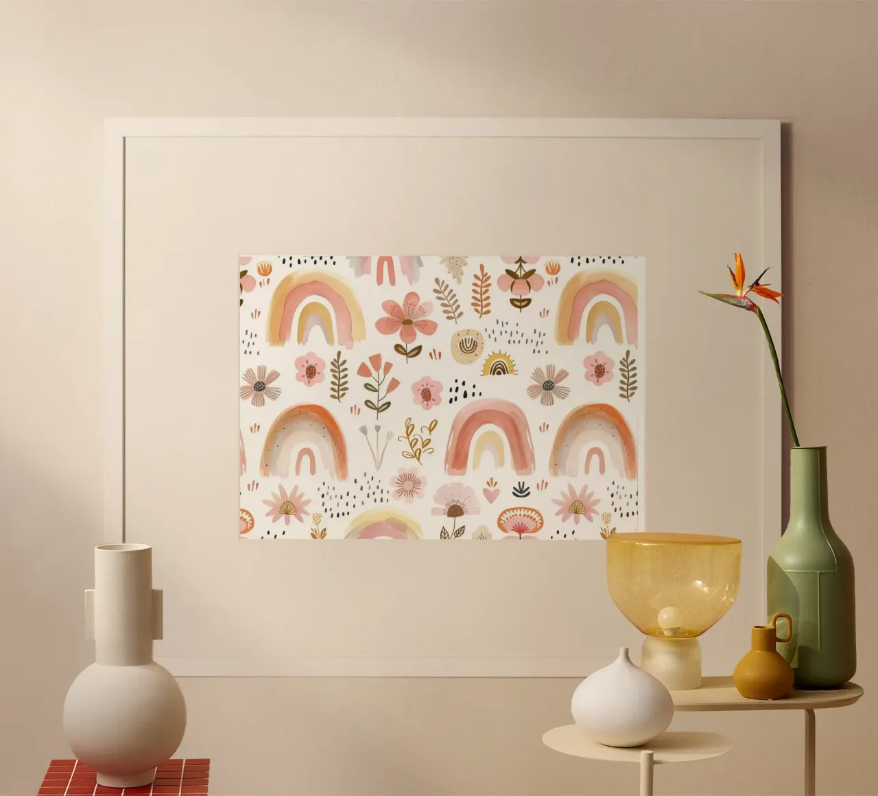 Arcobaleno e stampa floreale rosa bohémien - Decorazioni per la camera dei bambini, nursery poster da ClubArt