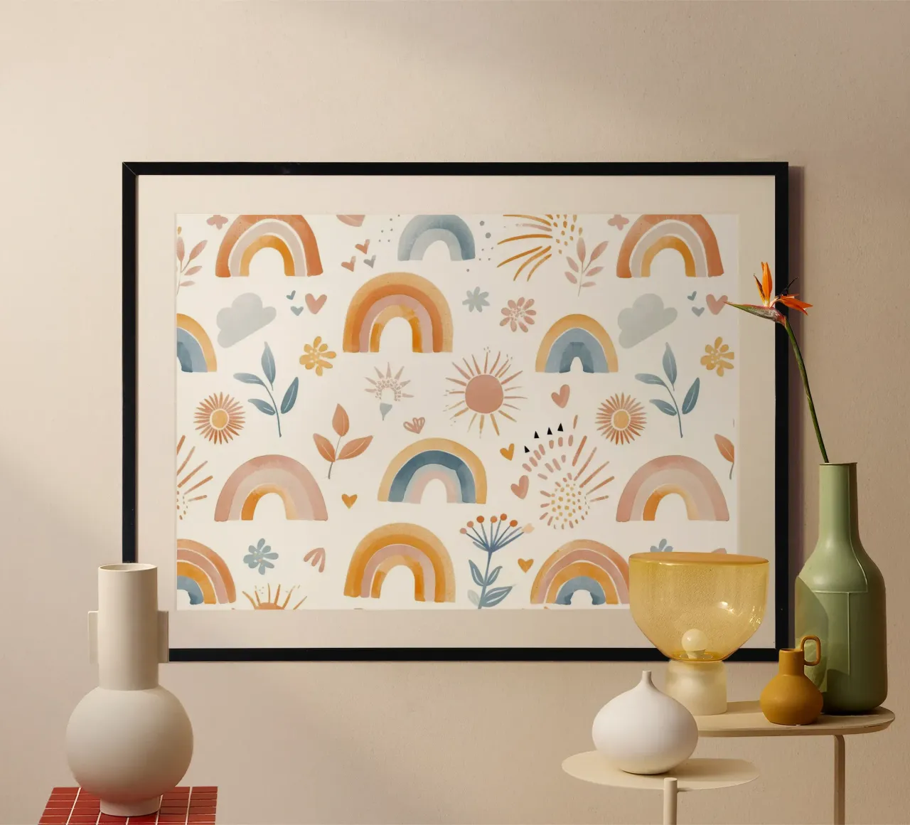 Stampa "Sunny Boho Rainbow & Nature" - Arte per la cameretta, camera dei bambini D poster da ClubArt