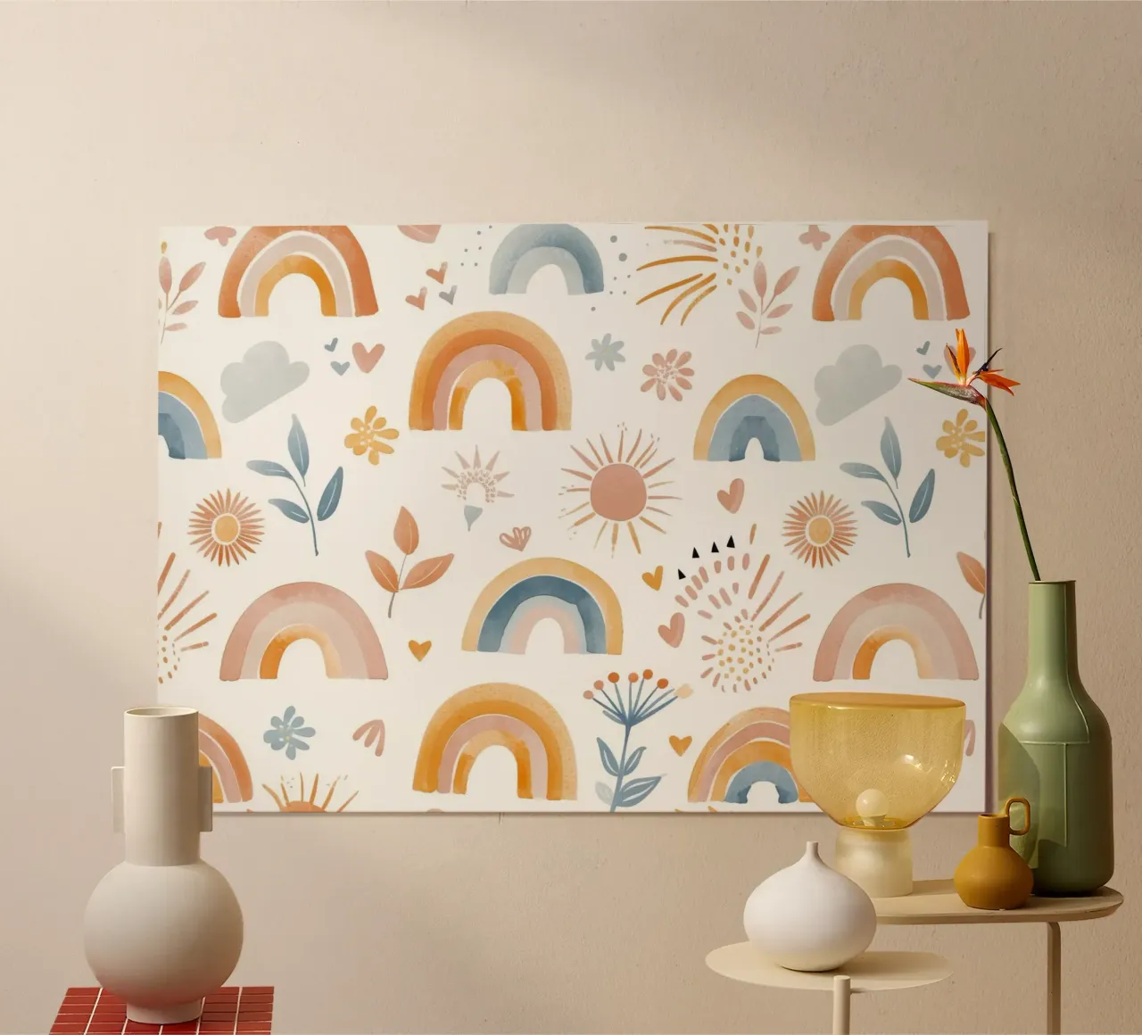 Stampa "Sunny Boho Rainbow & Nature" - Arte per la cameretta, camera dei bambini D poster da ClubArt