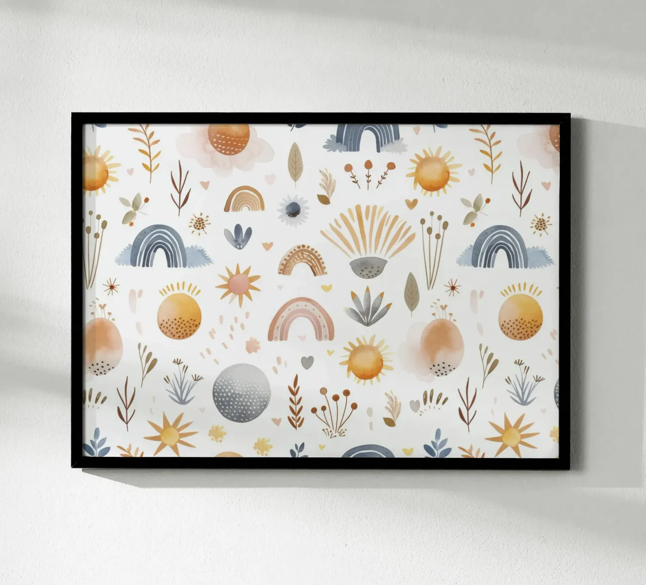 Stampa acquerellata Boho Sun & Rainbow - Arte per la cameretta, camera dei bambini poster da ClubArt