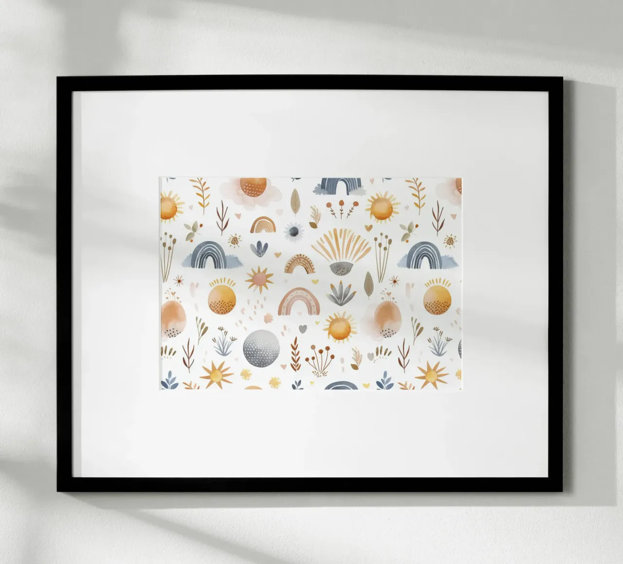 Stampa acquerellata Boho Sun & Rainbow - Arte per la cameretta, camera dei bambini poster da ClubArt
