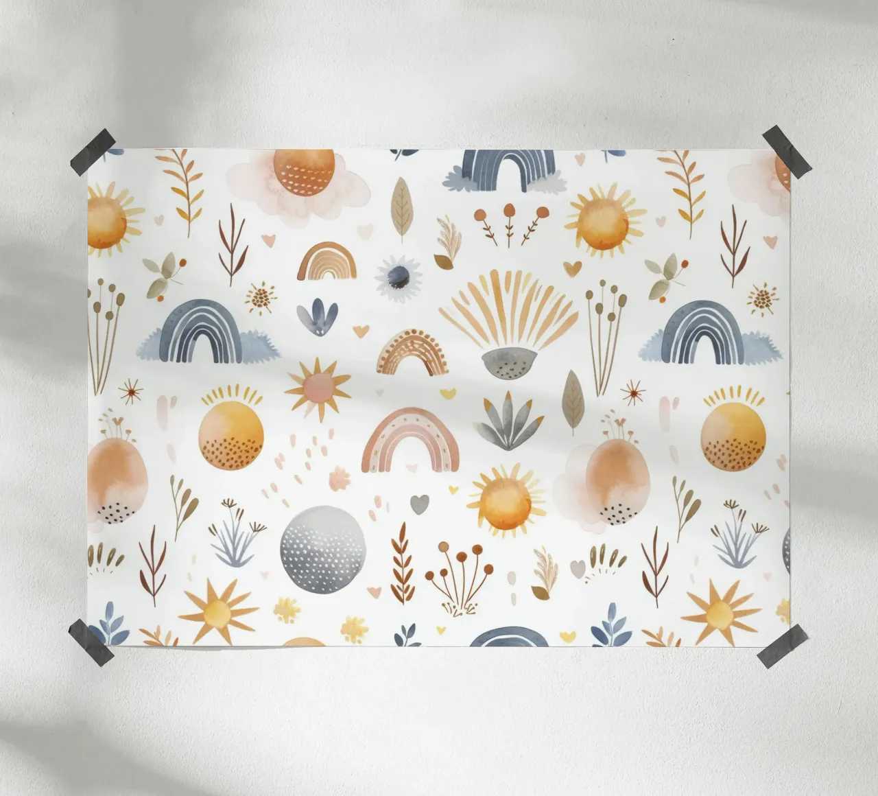 Stampa acquerellata Boho Sun & Rainbow - Arte per la cameretta, camera dei bambini poster da ClubArt