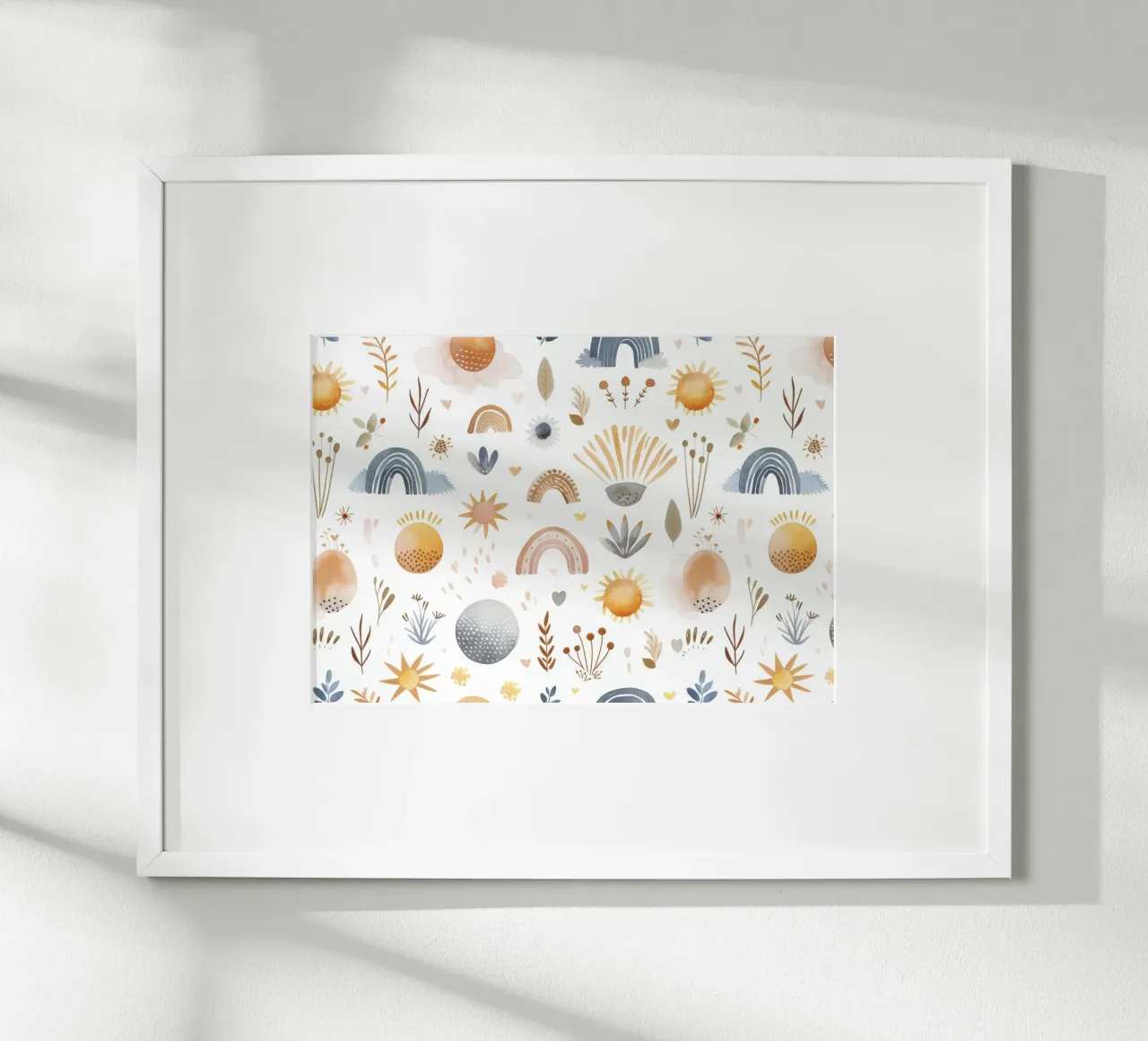 Stampa acquerellata Boho Sun & Rainbow - Arte per la cameretta, camera dei bambini poster da ClubArt